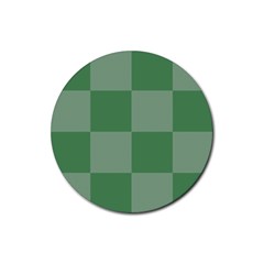 Green Gingham Check Squares Pattern Rubber Round Coaster (4 Pack)  by yoursparklingshop