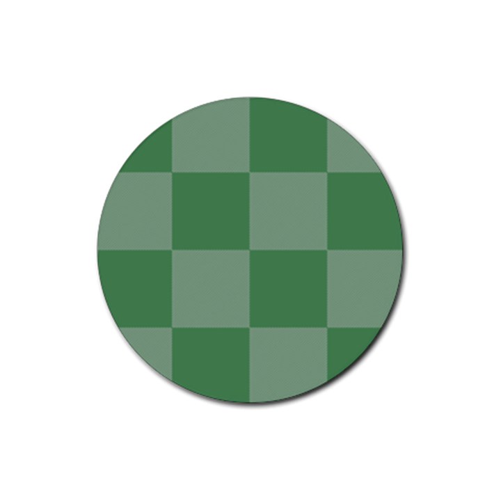 Green Gingham Check Squares Pattern Rubber Round Coaster (4 pack) 