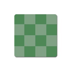 Green Gingham Check Squares Pattern Square Magnet by yoursparklingshop