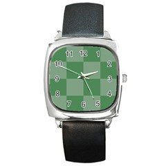 Green Gingham Check Squares Pattern Square Metal Watch by yoursparklingshop