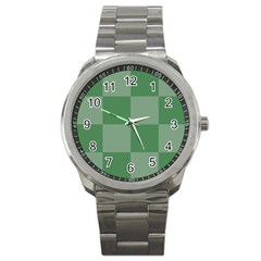 Green Gingham Check Squares Pattern Sport Metal Watch by yoursparklingshop