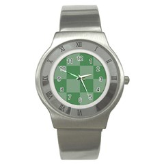 Green Gingham Check Squares Pattern Stainless Steel Watch by yoursparklingshop