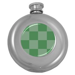 Green Gingham Check Squares Pattern Round Hip Flask (5 Oz) by yoursparklingshop