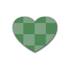 Green Gingham Check Squares Pattern Rubber Coaster (heart)  by yoursparklingshop