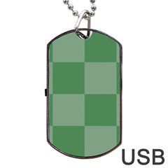 Green Gingham Check Squares Pattern Dog Tag Usb Flash (one Side) by yoursparklingshop