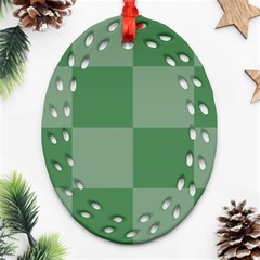 Green Gingham Check Squares Pattern Ornament (oval Filigree)