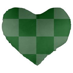 Green Gingham Check Squares Pattern Large 19  Premium Flano Heart Shape Cushions by yoursparklingshop