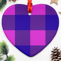 Blue And Pink Buffalo Plaid Check Squares Pattern Ornament (heart)