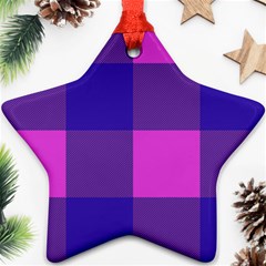 Blue And Pink Buffalo Plaid Check Squares Pattern Ornament (star)