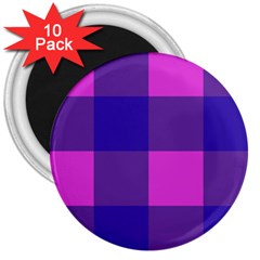 Blue And Pink Buffalo Plaid Check Squares Pattern 3  Magnets (10 Pack)  by yoursparklingshop