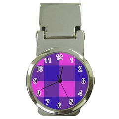 Blue And Pink Buffalo Plaid Check Squares Pattern Money Clip Watches