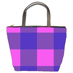 Blue And Pink Buffalo Plaid Check Squares Pattern Bucket Bag by yoursparklingshop