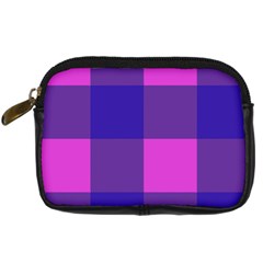 Blue And Pink Buffalo Plaid Check Squares Pattern Digital Camera Leather Case by yoursparklingshop