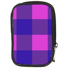 Blue And Pink Buffalo Plaid Check Squares Pattern Compact Camera Leather Case by yoursparklingshop