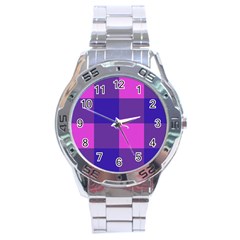 Blue And Pink Buffalo Plaid Check Squares Pattern Stainless Steel Analogue Watch by yoursparklingshop