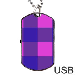 Blue And Pink Buffalo Plaid Check Squares Pattern Dog Tag Usb Flash (one Side) by yoursparklingshop