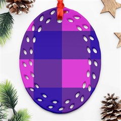 Blue And Pink Buffalo Plaid Check Squares Pattern Ornament (oval Filigree)