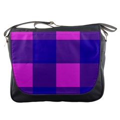 Blue And Pink Buffalo Plaid Check Squares Pattern Messenger Bag by yoursparklingshop