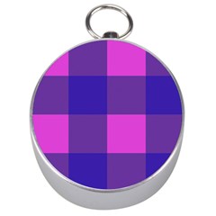 Blue And Pink Buffalo Plaid Check Squares Pattern Silver Compasses by yoursparklingshop