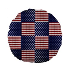 Red White Blue Stars And Stripes Standard 15  Premium Flano Round Cushions by yoursparklingshop