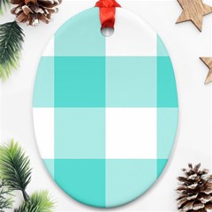 Turquoise And White Buffalo Check Ornament (oval) by yoursparklingshop