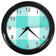 Turquoise And White Buffalo Check Wall Clock (black) by yoursparklingshop