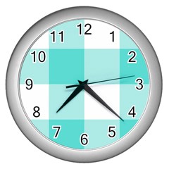 Turquoise And White Buffalo Check Wall Clock (silver)