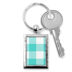 Turquoise And White Buffalo Check Key Chain (rectangle) by yoursparklingshop