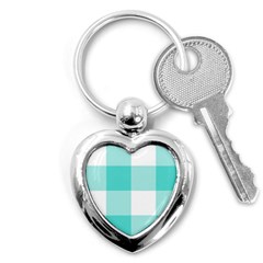 Turquoise And White Buffalo Check Key Chain (heart) by yoursparklingshop