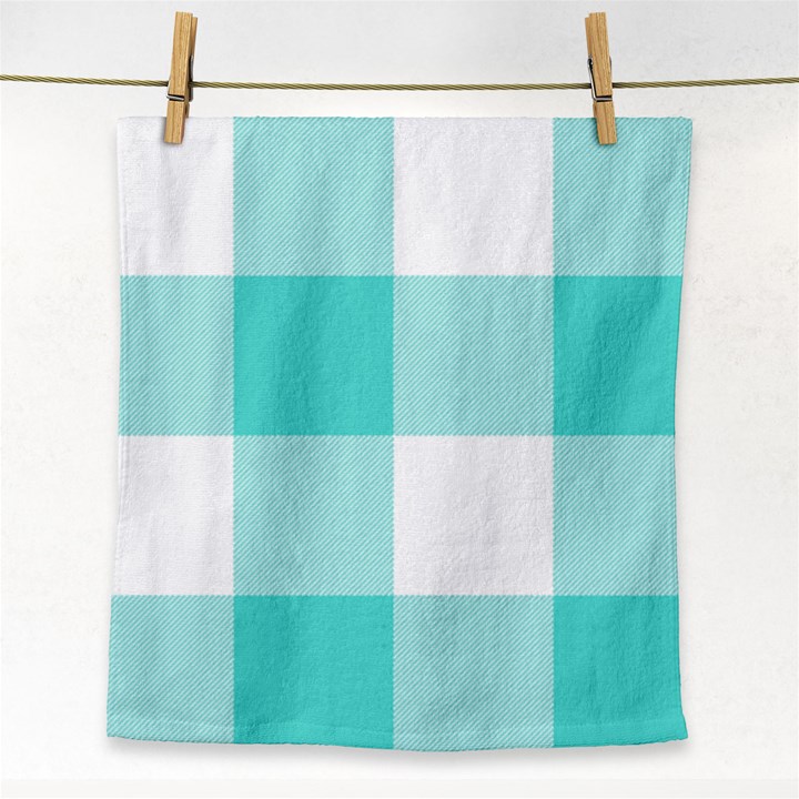 Turquoise And White Buffalo Check Face Towel