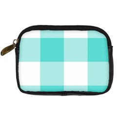 Turquoise And White Buffalo Check Digital Camera Leather Case by yoursparklingshop