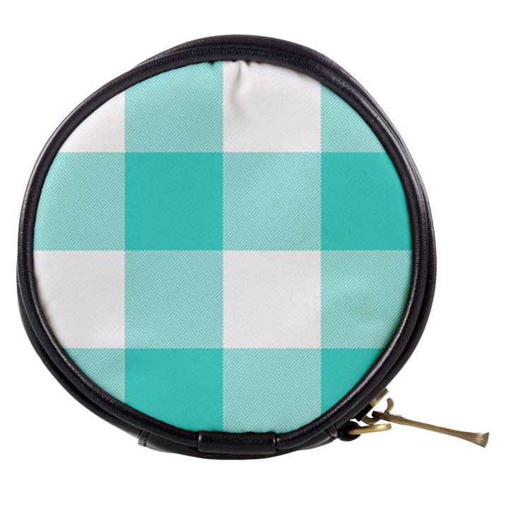 Turquoise And White Buffalo Check Mini Makeup Bag