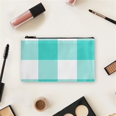 Turquoise And White Buffalo Check Cosmetic Bag (small) by yoursparklingshop