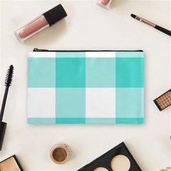 Turquoise And White Buffalo Check Cosmetic Bag (medium) by yoursparklingshop