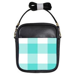 Turquoise And White Buffalo Check Girls Sling Bag by yoursparklingshop