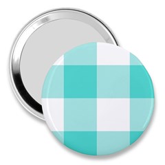 Turquoise And White Buffalo Check 3  Handbag Mirrors by yoursparklingshop