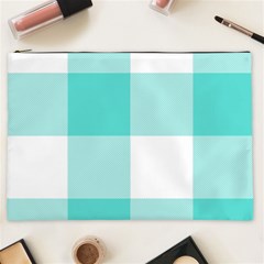 Turquoise And White Buffalo Check Cosmetic Bag (xxl) by yoursparklingshop