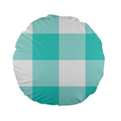 Turquoise And White Buffalo Check Standard 15  Premium Round Cushions by yoursparklingshop