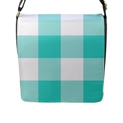 Turquoise And White Buffalo Check Flap Closure Messenger Bag (l) by yoursparklingshop