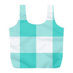 Turquoise And White Buffalo Check Full Print Recycle Bag (l) by yoursparklingshop