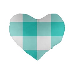 Turquoise And White Buffalo Check Standard 16  Premium Flano Heart Shape Cushions by yoursparklingshop