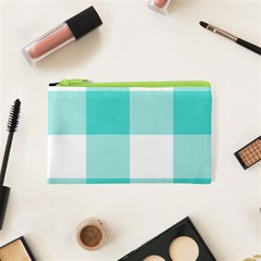 Turquoise And White Buffalo Check Cosmetic Bag (xs) by yoursparklingshop