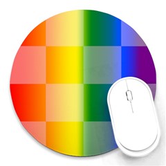 Lgbt Rainbow Buffalo Check Lgbtq Pride Squares Pattern Round Mousepads by yoursparklingshop