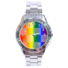 Lgbt Rainbow Buffalo Check Lgbtq Pride Squares Pattern Stainless Steel Analogue Watch by yoursparklingshop