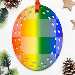 Lgbt Rainbow Buffalo Check Lgbtq Pride Squares Pattern Ornament (oval Filigree)