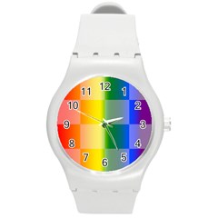 Lgbt Rainbow Buffalo Check Lgbtq Pride Squares Pattern Round Plastic Sport Watch (m) by yoursparklingshop