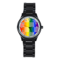 Lgbt Rainbow Buffalo Check Lgbtq Pride Squares Pattern Stainless Steel Round Watch by yoursparklingshop