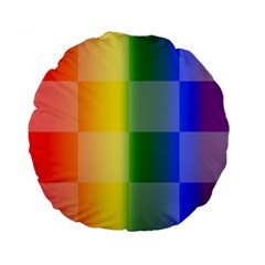 Lgbt Rainbow Buffalo Check Lgbtq Pride Squares Pattern Standard 15  Premium Flano Round Cushions by yoursparklingshop