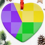 Purple Yellow Green Check Squares Pattern Mardi Gras Heart Ornament (Two Sides) Front