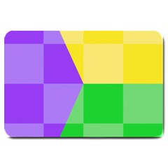 Purple Yellow Green Check Squares Pattern Mardi Gras Large Doormat  by yoursparklingshop